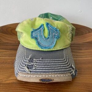 True Religion Y2K Baseball Cap, Sequin Trucker Hat Adjustable Rare Vintage
